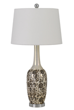 CAL Lighting BO-2914TB-2 - 150W Paxton Ceramic Table Lamp With Leaf Design And Taper Drum Hardback Fabric Shade (Priced An