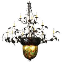 Meyda White 100697 - 63"W Greenbriar Oak 12 Arm Chandelier