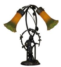 Meyda White 11805 - 17" High Amber/Green Tiffany Pond Lily 2 Light Trellis Girl Accent Lamp